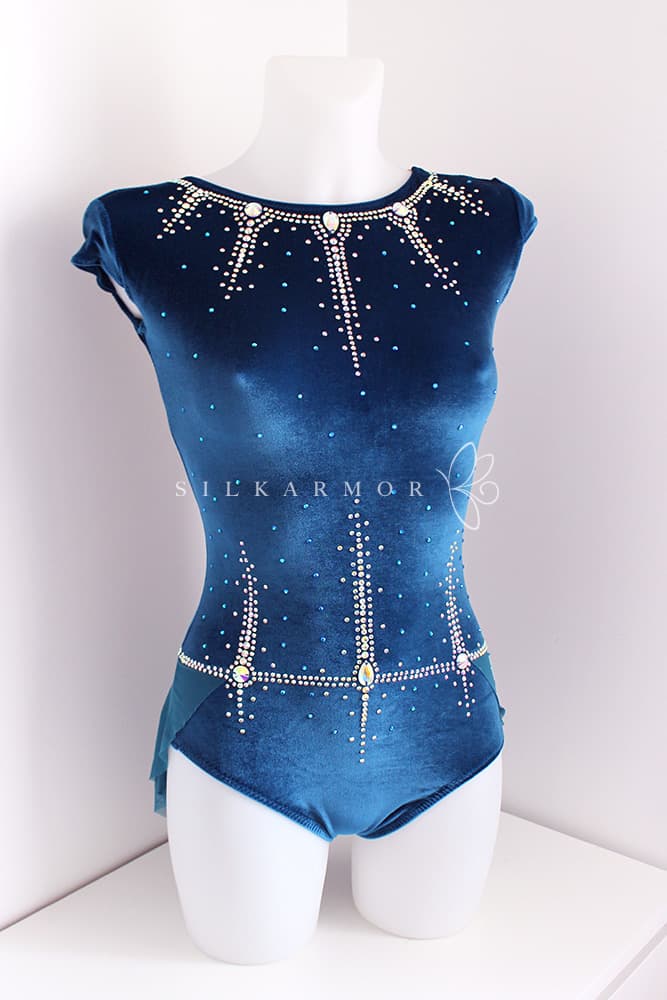 Justaucorps compétition GR Gymnastique Rythmique Velours strass bleu canard