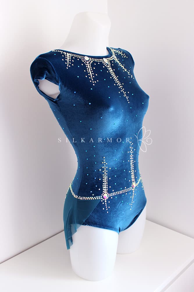 Justaucorps compétition GR Gymnastique Rythmique Velours strass bleu canard