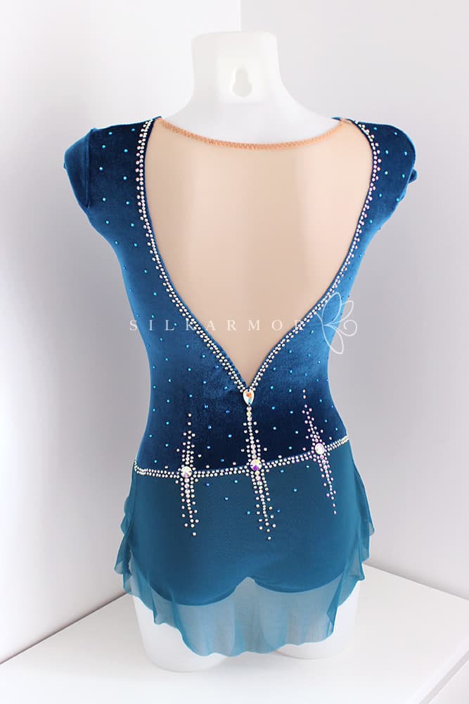 Justaucorps compétition GR Gymnastique Rythmique Velours strass bleu canard
