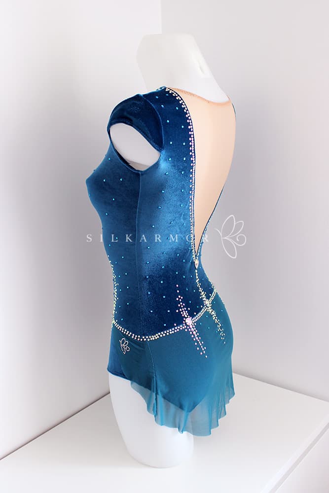 Justaucorps compétition GR Gymnastique Rythmique Velours strass bleu canard