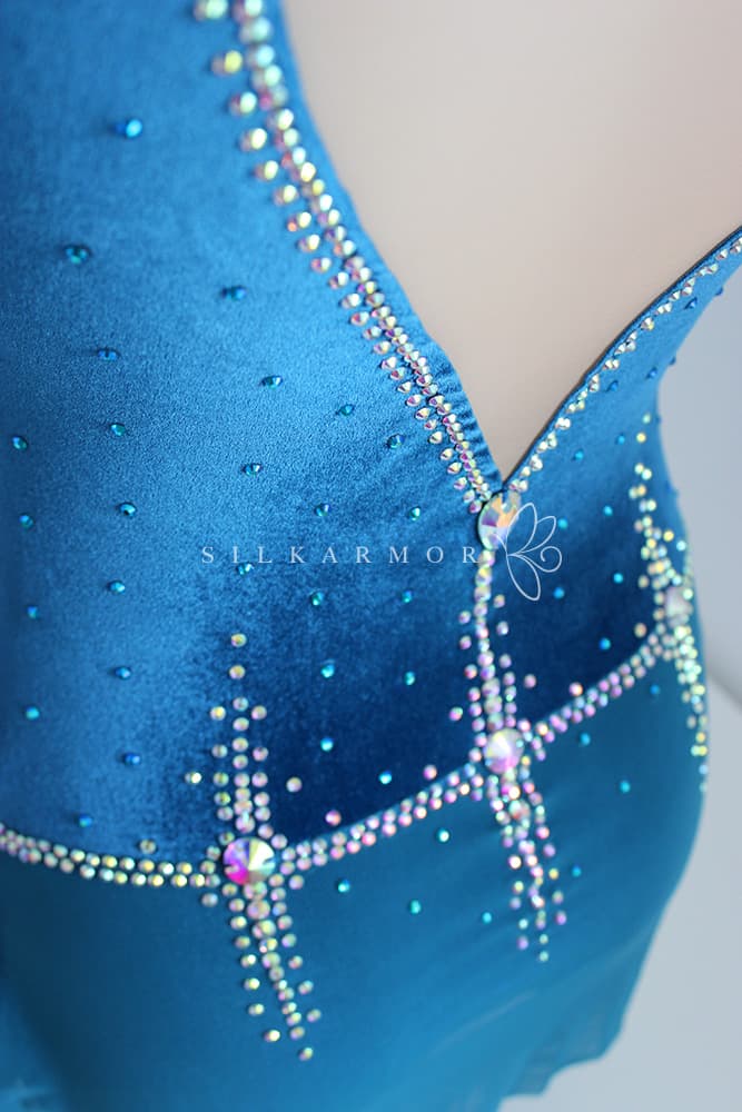 Justaucorps compétition GR Gymnastique Rythmique Velours strass bleu canard