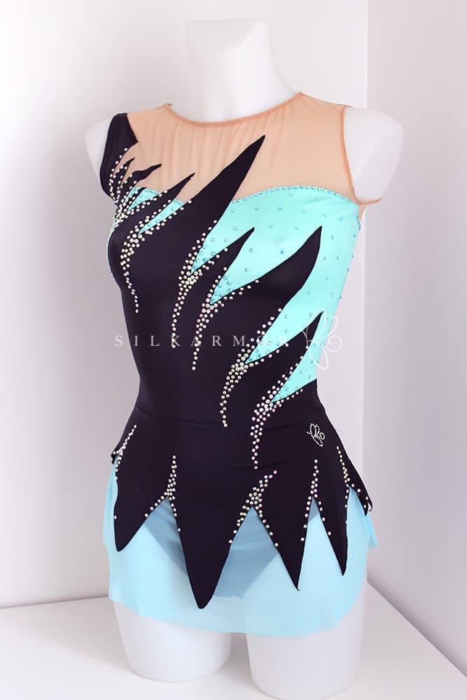 Justaucorps compétition GR gymnastique rythmique vert noir strass