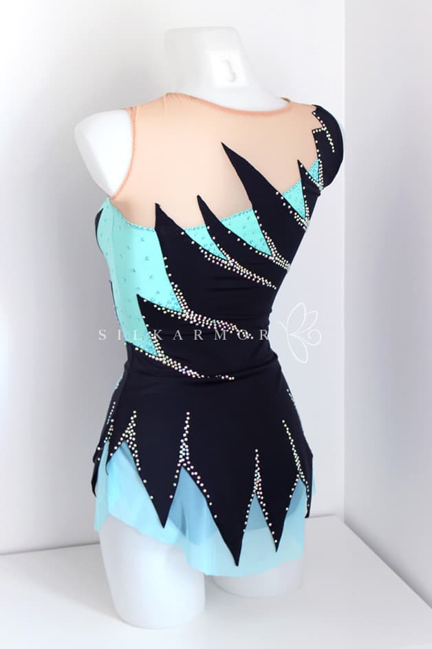 Justaucorps compétition GR gymnastique rythmique vert noir strass