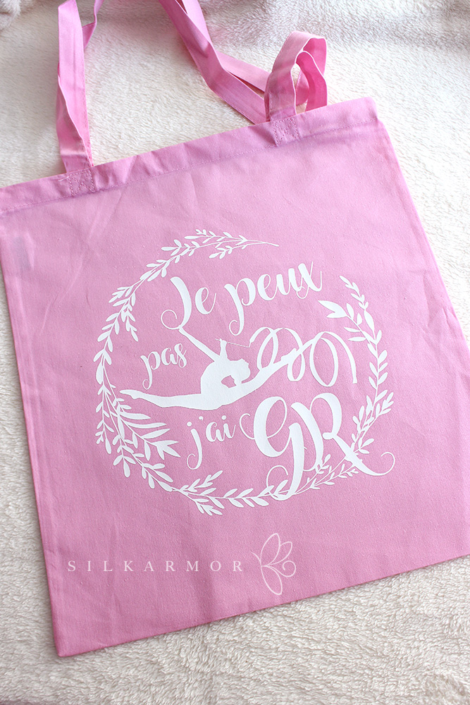 Tote bag "j'peux pas j'ai GR" rose coton floquage création