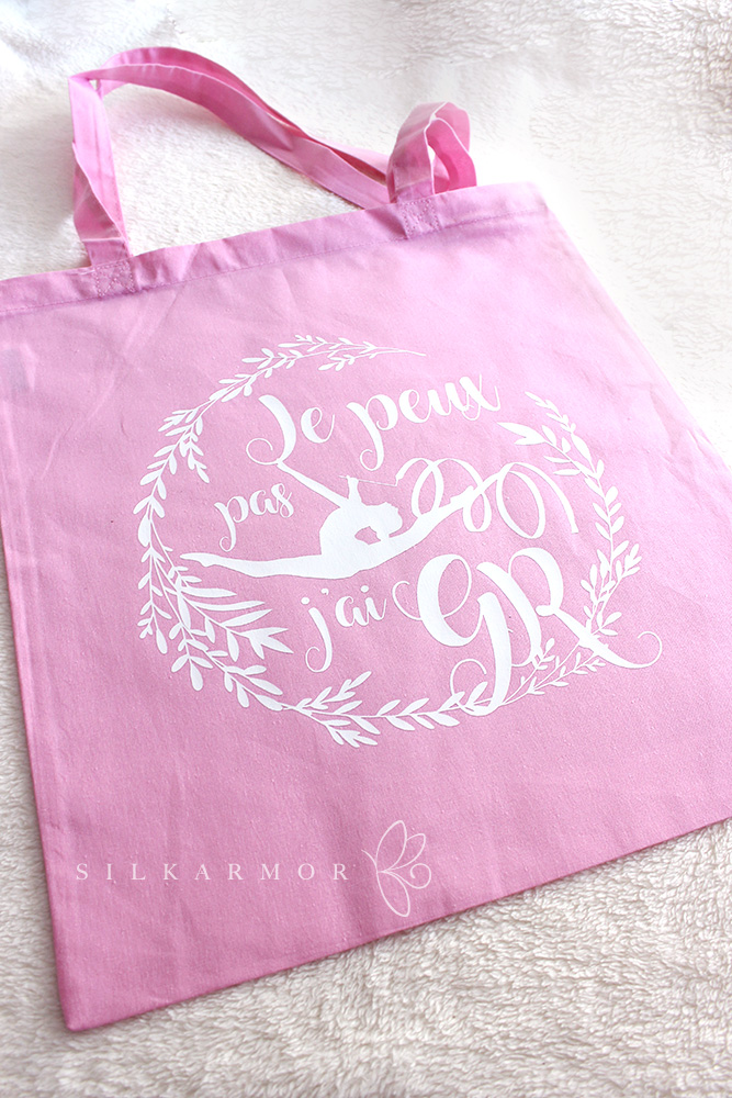 Tote bag "j'peux pas j'ai GR" rose coton floquage création 