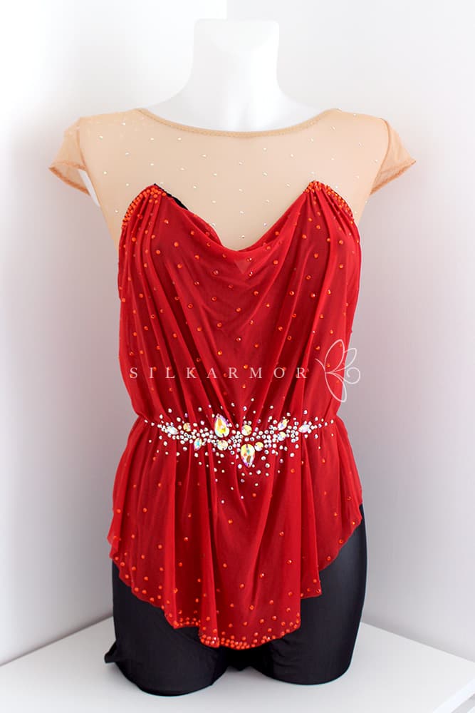 Justaucorps grs tenue spectacle rouge voile strass collant