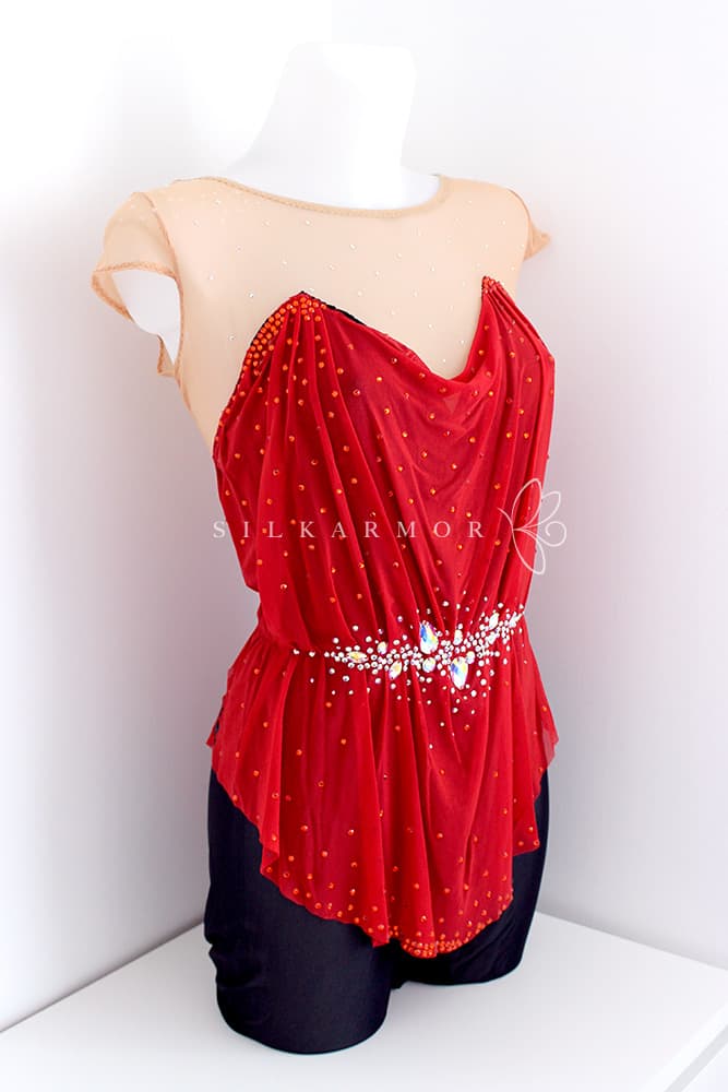 Justaucorps grs tenue spectacle rouge voile strass collant