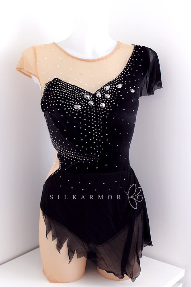 justaucorps gr tenue de scène transformable noir velours et strass