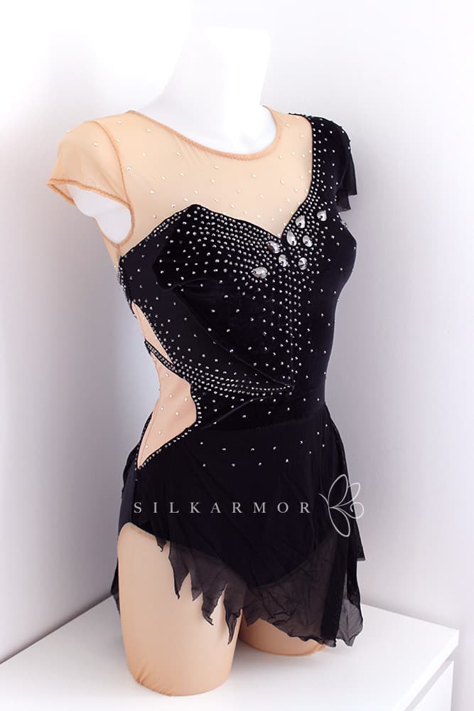 justaucorps gr tenue de scène transformable noir velours et strass