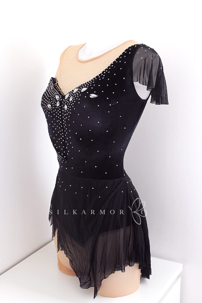justaucorps gr tenue de scène transformable noir velours et strass