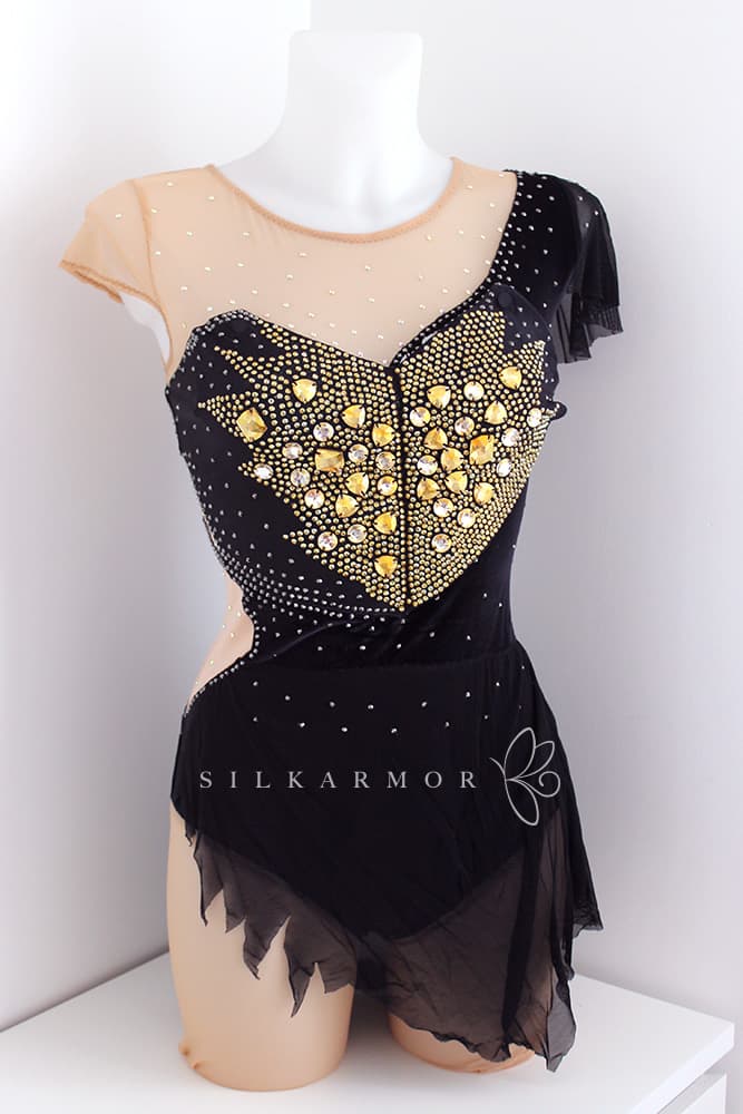 justaucorps gr tenue de scène transformable noir velours et strass