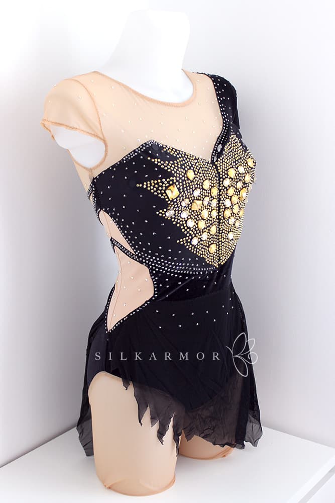 justaucorps gr tenue de scène transformable noir velours et strass