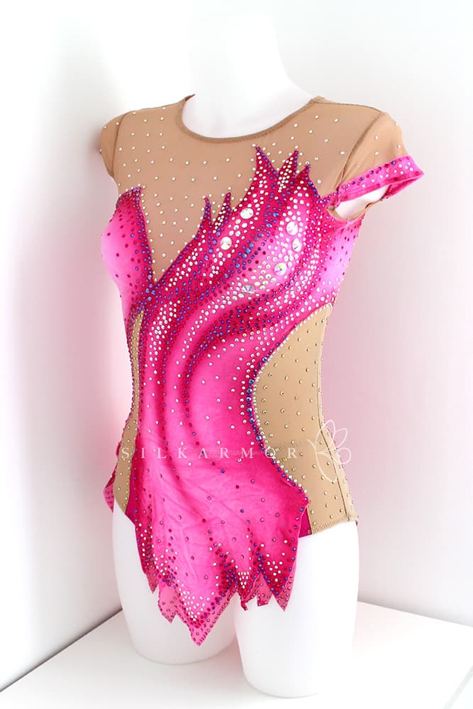 justaucorps compétitions grs sur mesure confection création rose velours strass