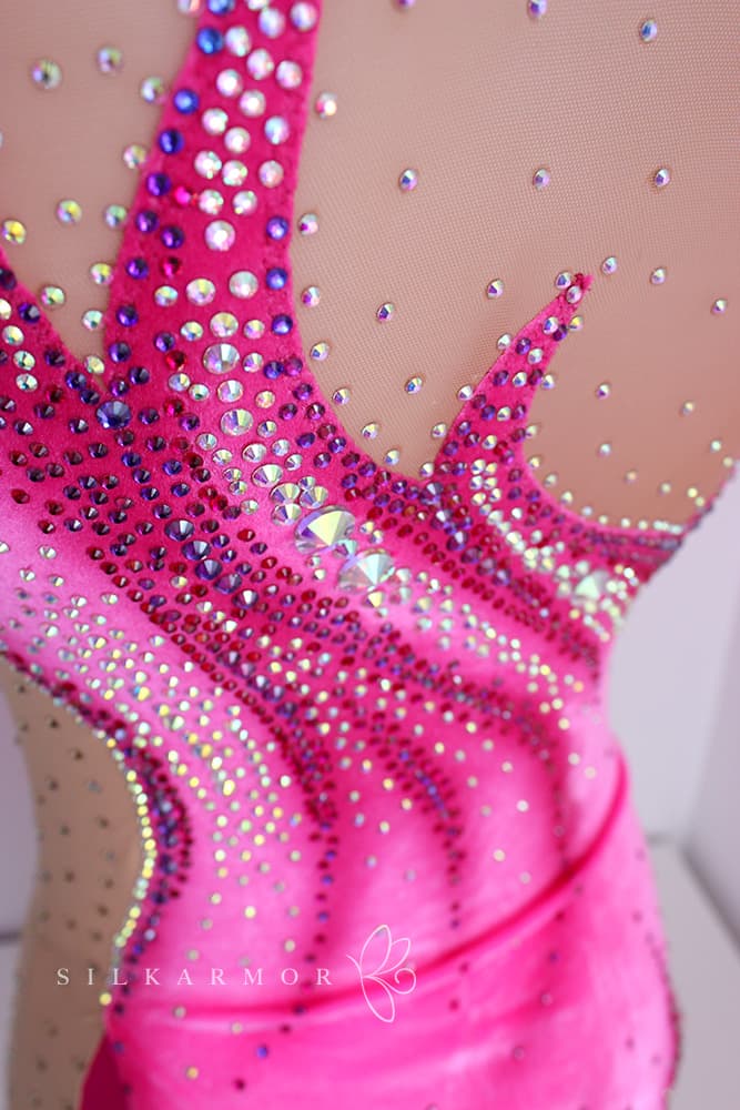 justaucorps compétitions grs sur mesure confection création rose velours strass