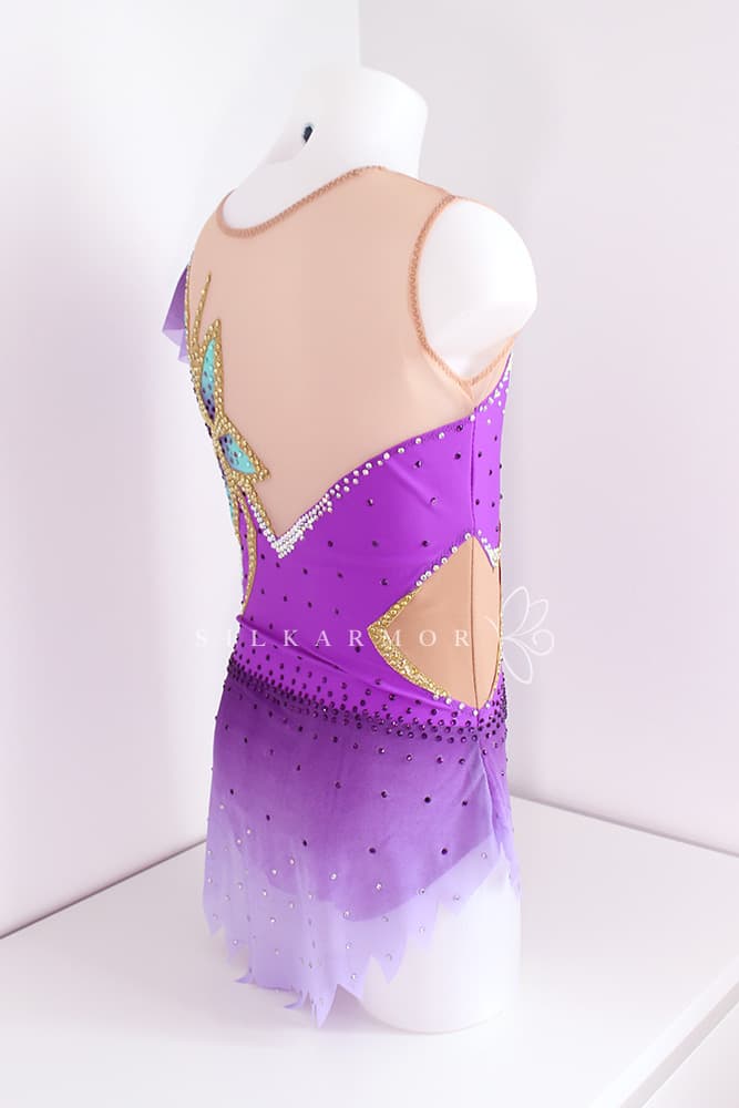 Justaucorps leotard rg rythmics gymnastic gymnastique rythmique compétition couturière sur mesure lycra violet peinture dégradée strass création justaucorps