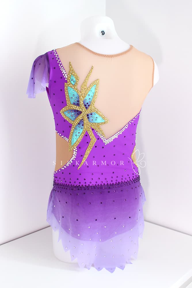 Justaucorps leotard rg rythmics gymnastic gymnastique rythmique compétition couturière sur mesure lycra violet peinture dégradée strass création justaucorps