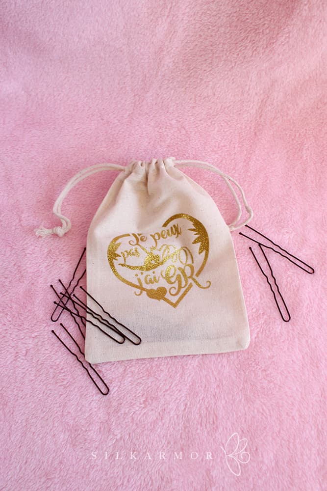 Pochette coton floquée or "je peux pas j'ai GR" housse barrettes grs Gymnastique accessoires