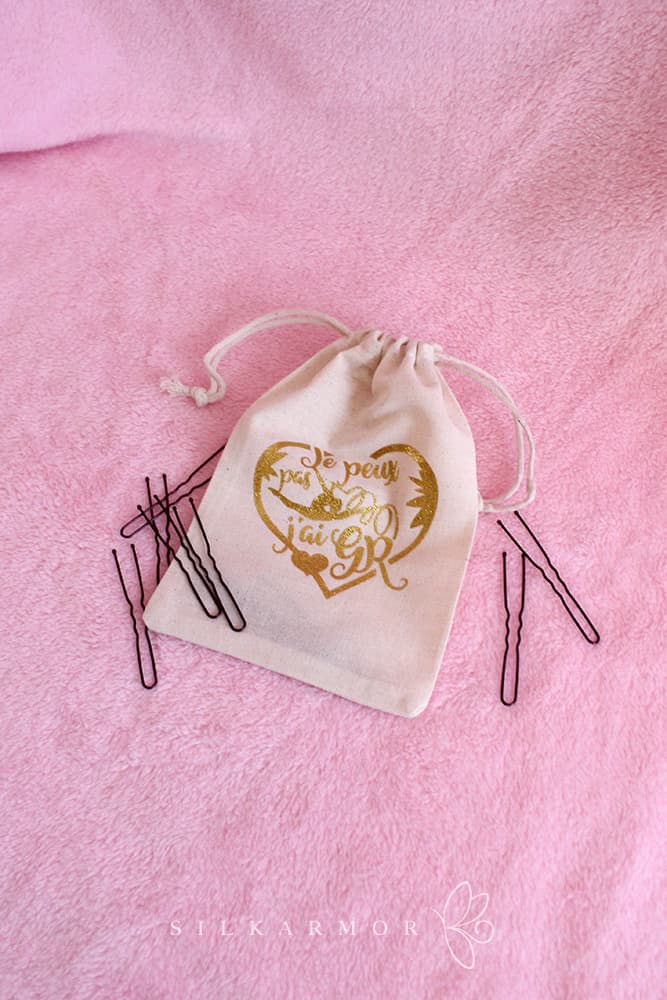 Pochette coton floquée or "je peux pas j'ai GR" housse barrettes grs Gymnastique accessoires
