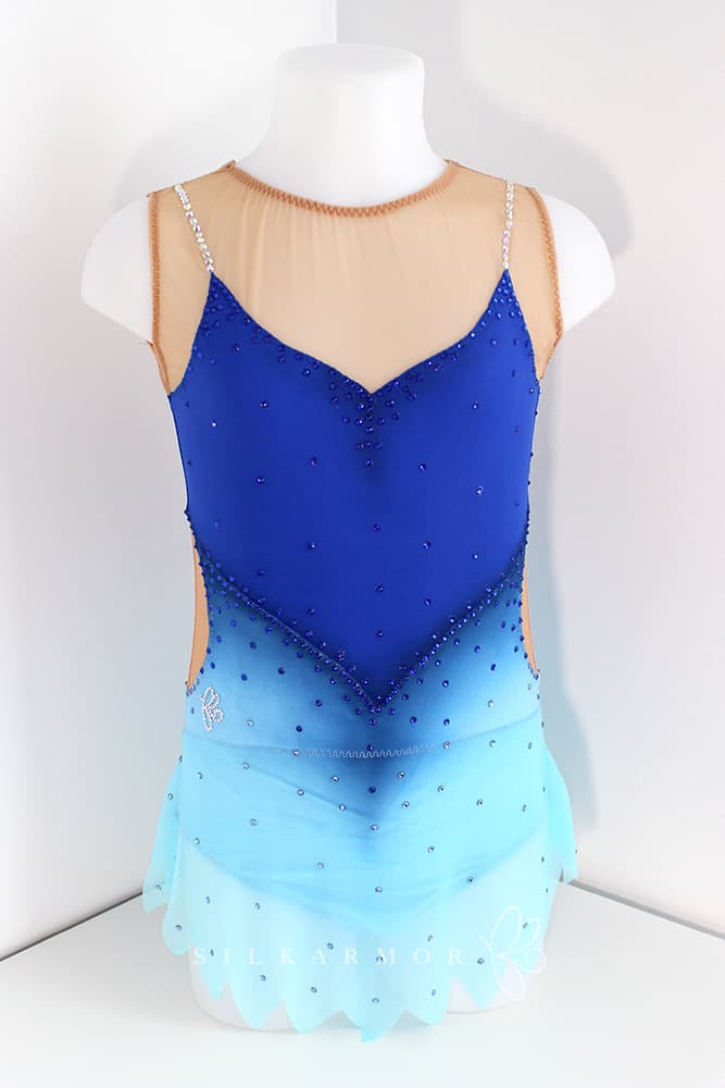 Justaucorps taille 14 ans bleu lycra couture france dégradé strass compétition