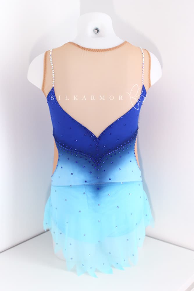 Justaucorps taille 14 ans bleu lycra couture france dégradé strass compétition