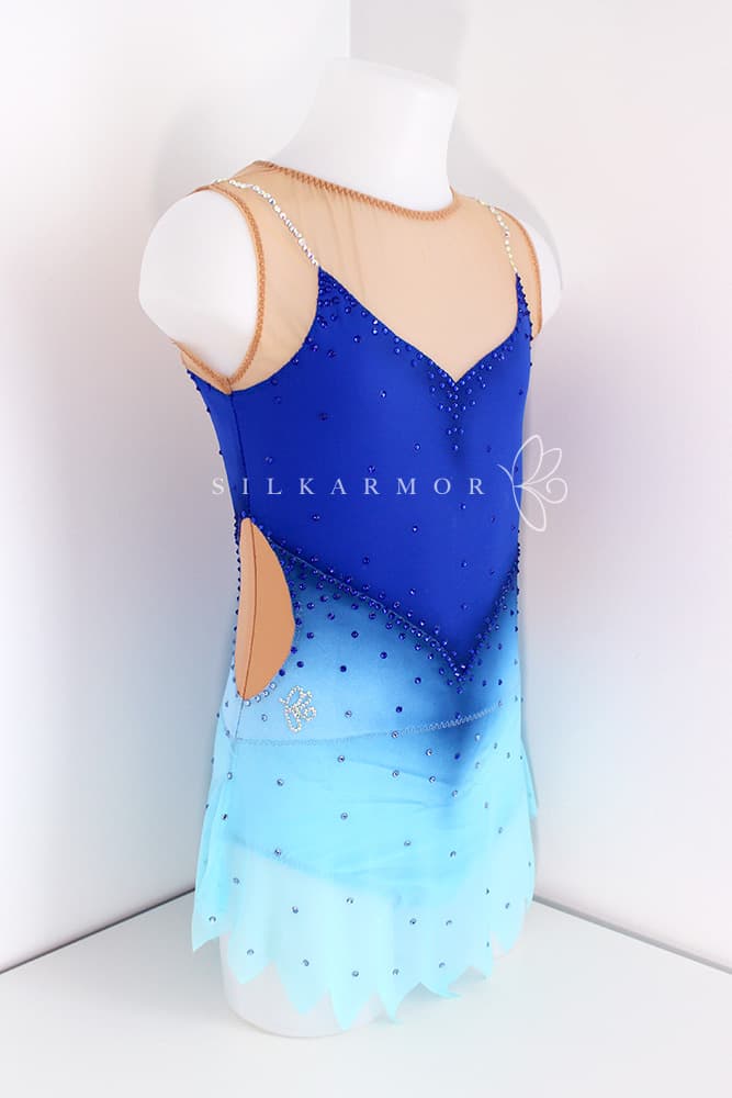 Justaucorps taille 14 ans bleu lycra couture france dégradé strass compétition