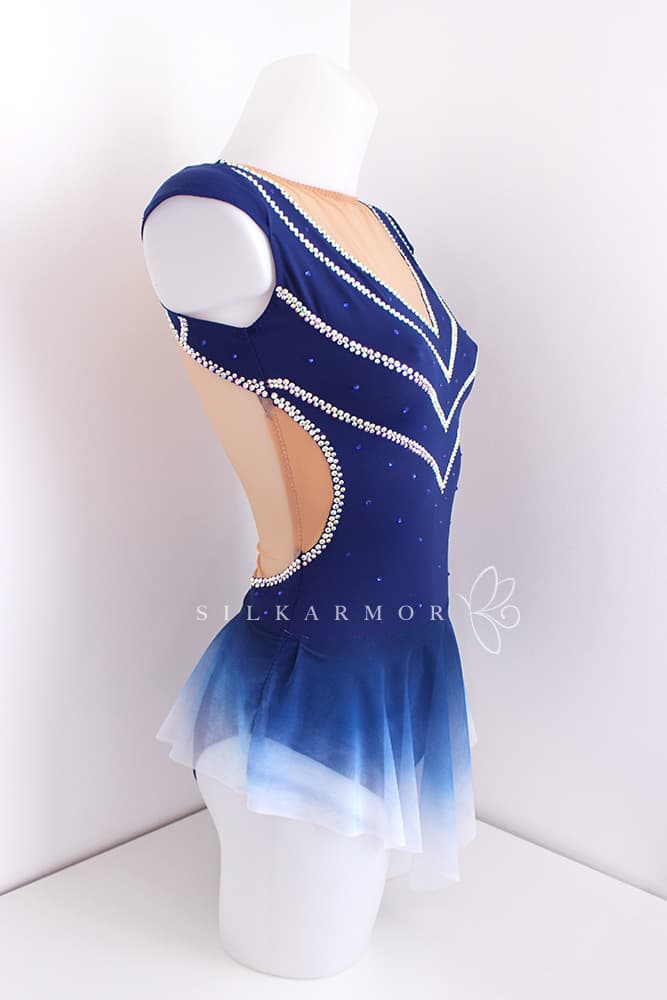 Justaucorps bleu marine strass création français jupette gymnastique rythmique gr grs volant