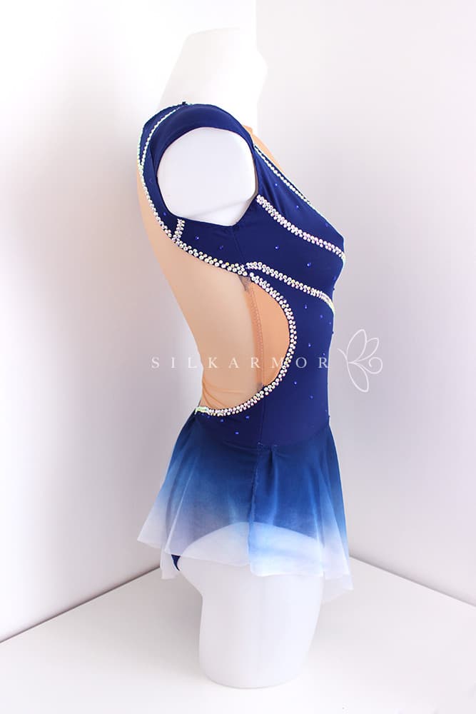 Justaucorps bleu marine strass création français jupette gymnastique rythmique gr grs volant
