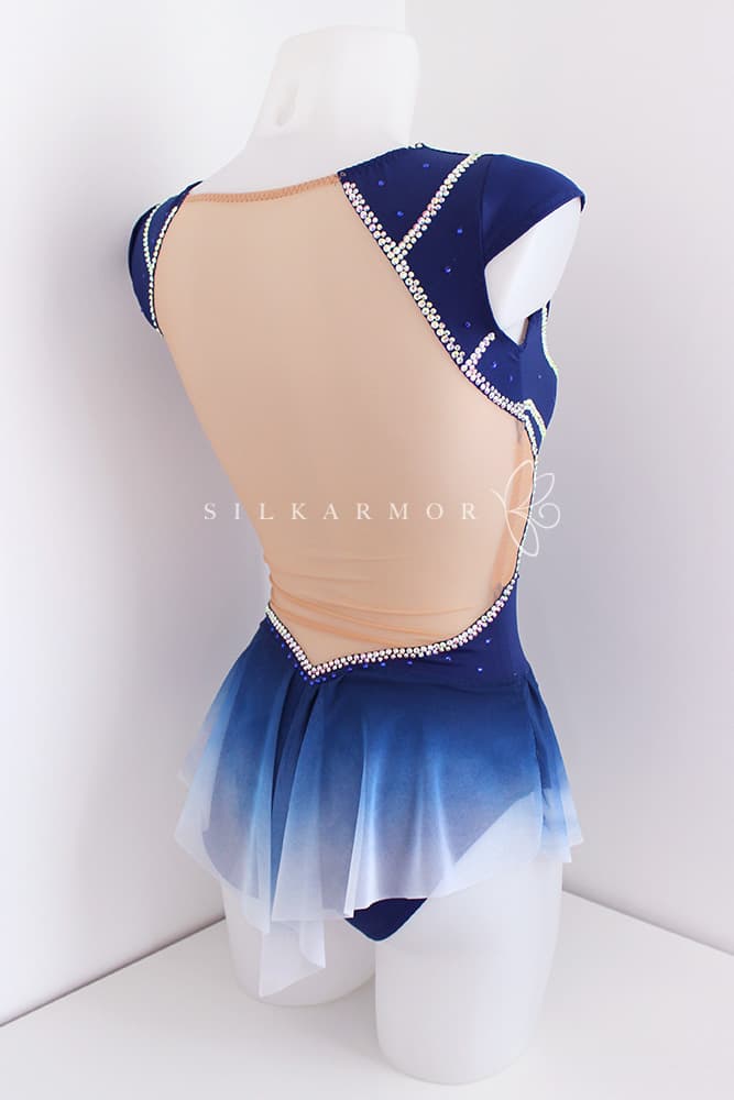 Justaucorps bleu marine strass création français jupette gymnastique rythmique gr grs volant